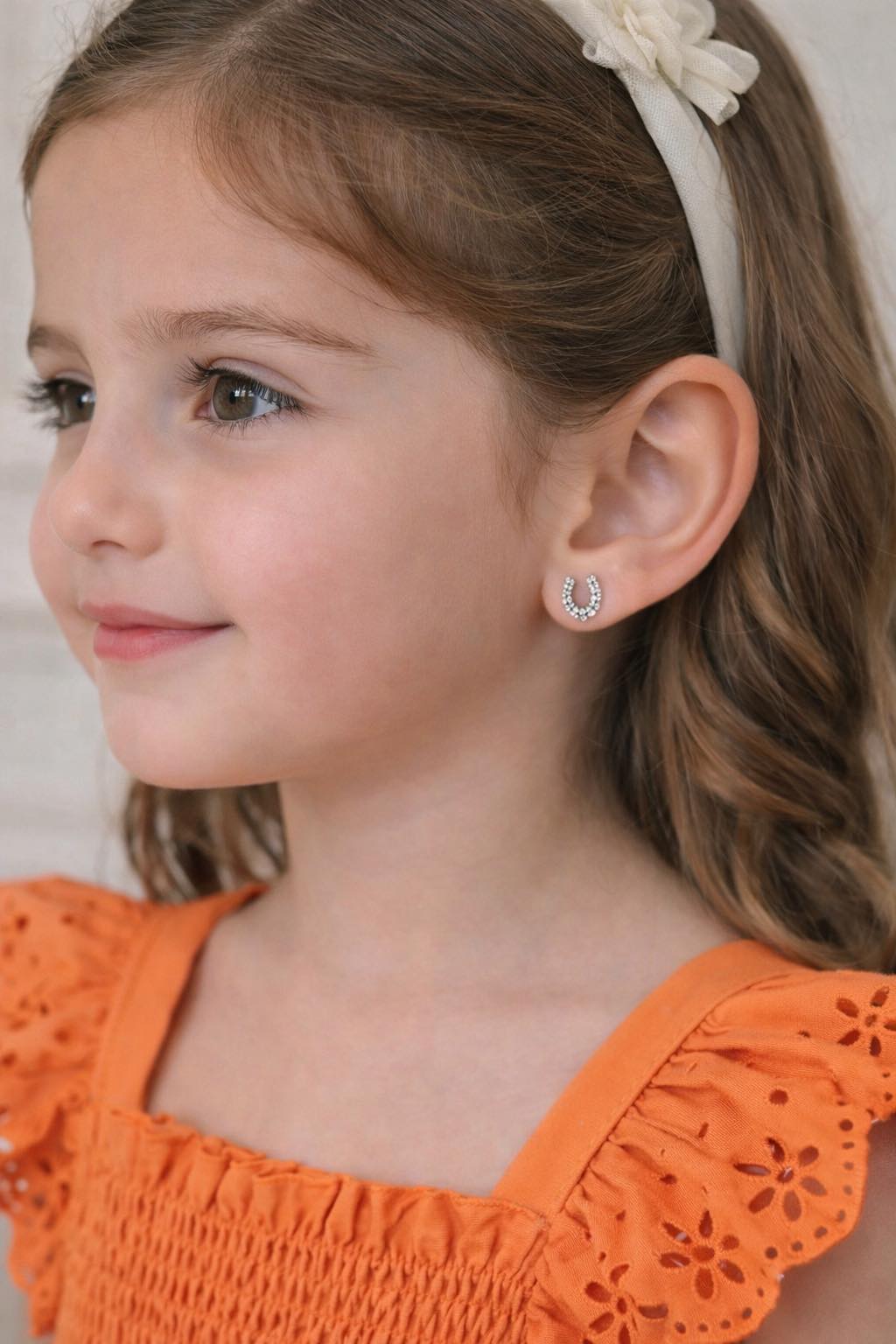 Little Girls Horseshoe Pave Studs