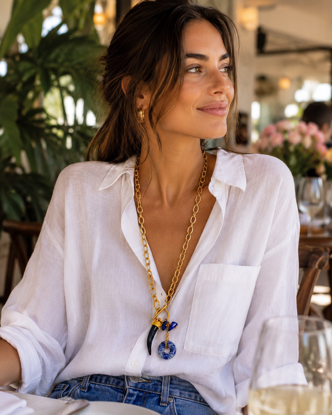 Luna Blue Horn Necklace
