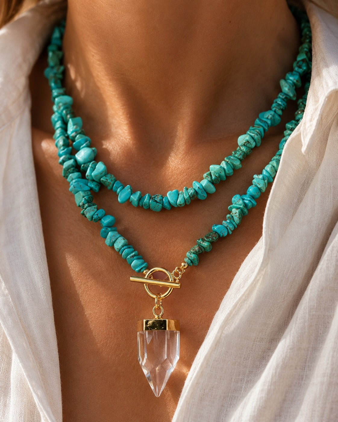 Long Turquoise Pendant Necklace