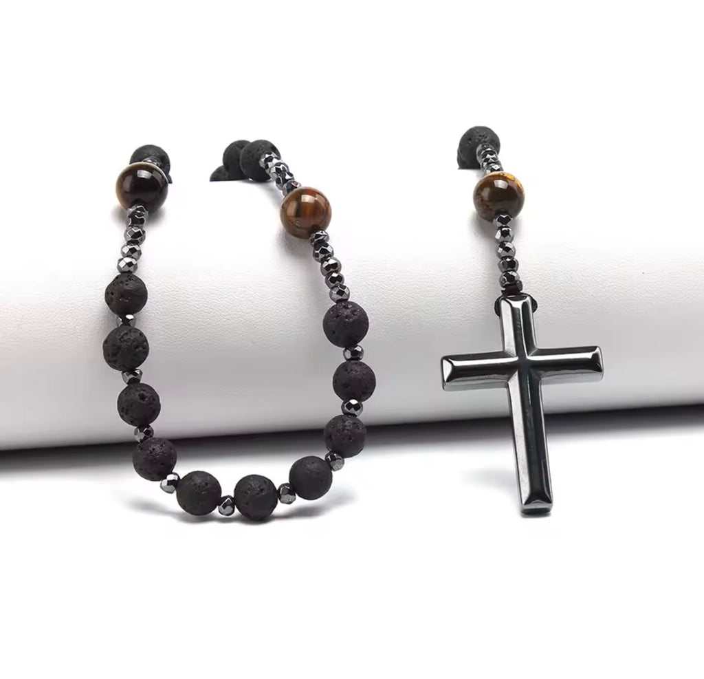 Men’s Lava Stone Cross Necklace