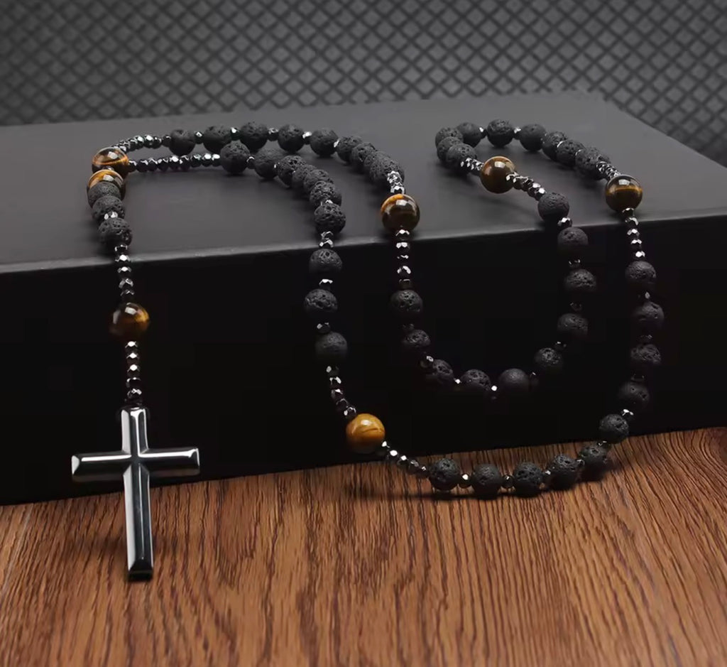 Men’s Lava Stone Cross Necklace